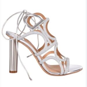 Salvatore Ferragamo Silver Glitter Vinci Heels Size 8 Authentic